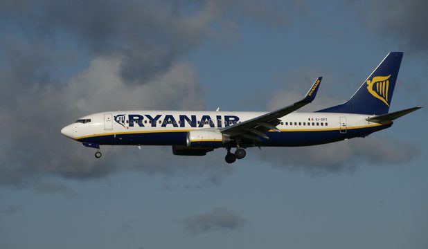 A Ryanair aeroplane flying